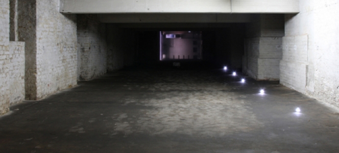 <p class="MsoNormal"><span>PRESENCE OF MIND (IMAGING)/<br />GEISTESGEGENWART (BILDGEBUNG)</span></p><p class="MsoNormal"> </p><p class="MsoNormal"><span>2011</span></p><p>Video projection loop, audio loop, CCTV infrared camera, monitor, 7 movement sensor lights (Detail)<br />dimensions variable, video 6:54 min, audio 2:34 min</p><p> </p>