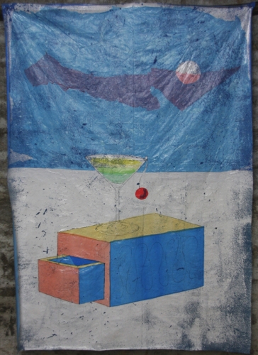 Gabriel Vormstein - Untitled<br /><br />2008<br />Paint, pencil, plastic on trashbag <br />155 x 113 cm