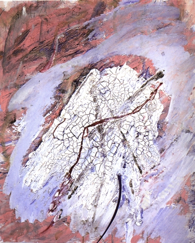Gerhard Hoehme<br /><br />Fautriers Echo, 1986<br />Acrylic, polyethylene cord on canvas<br />100 x 80 cm