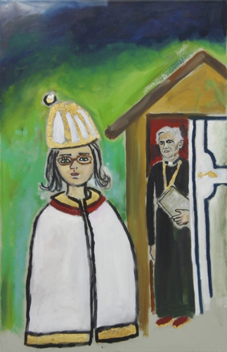 <p>Der Zögling Roms</p><p> </p><p>2006<br />Acrylic, oil and metal leaf on cotton<br />85 x 55 cm</p>