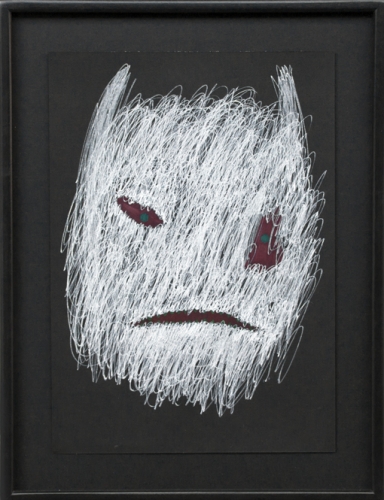 <p>David Tibet</p><p><br />I have seen the gnostic glory, 2010<br />White ink, coloured pencil on black paper<br />37 x 28 cm</p>