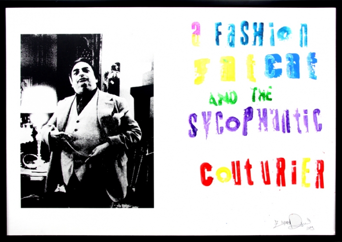 <p>A Fashion Fat Cat and the sycophantic Couturier</p><p> </p><p>2009<br />Silkscreen and acrylic on linen<br />73 x 103 x 3 cm</p>