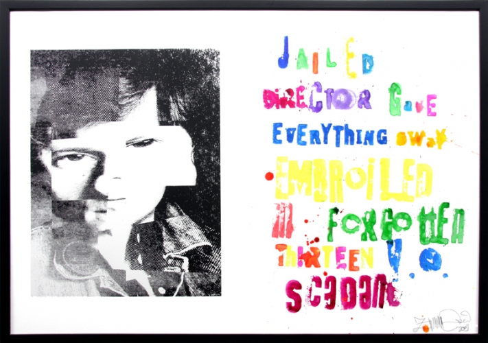 <p>Jailed director gave everything away embroiled in forgotten thirteen y.o. scandal</p><p> </p><p>2009<br />Silkscreen and acrylic on linen<br />73 x 103 x 3 cm</p>